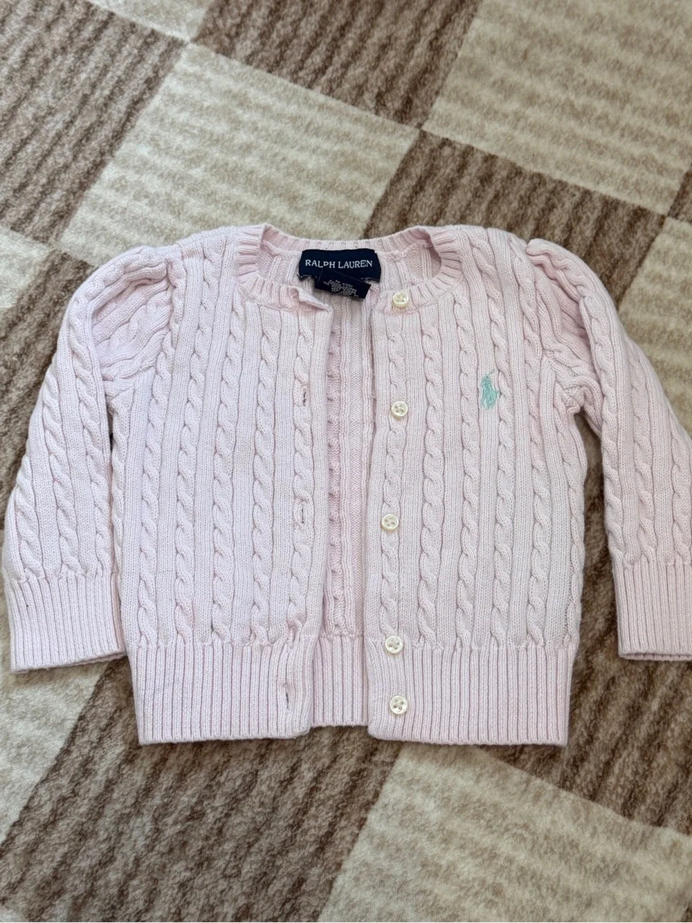 Ralph Lauren Baby Girls Pink Cable-Knit Cotton Cardigan 9 Months